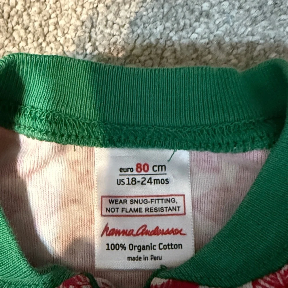 Hanna Andersson Red Holiday Print Full Zip Open Footie Pajamas Size 18-24 M